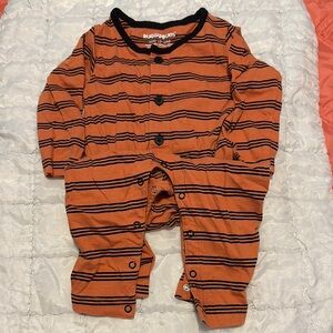 Bold Orange and Black Striped Footies One Piece